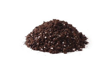 heap of organic potting soil on white  background