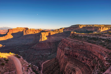 Shafer Canyon Overlook in Canyonlands National Park, Utah at sunset