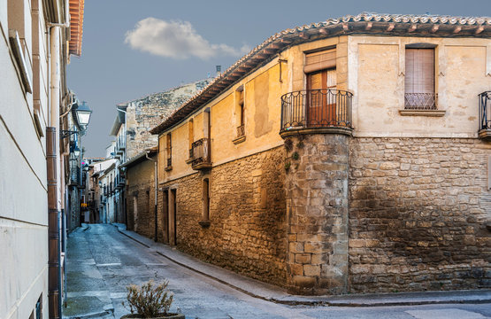 Traditional street in the medieval city of Olite. Navarre Spain