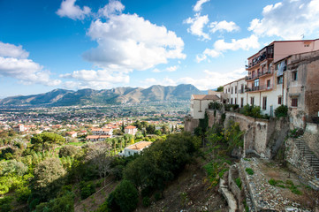 Fototapeta na wymiar Spectacular view to Alcamo town with cloudy sky background