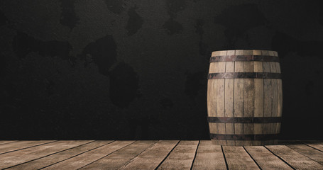 Barrel in the wine cellar 3d illustration