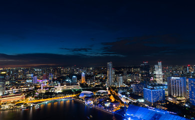 Aerial view of Singapore down town area in night time