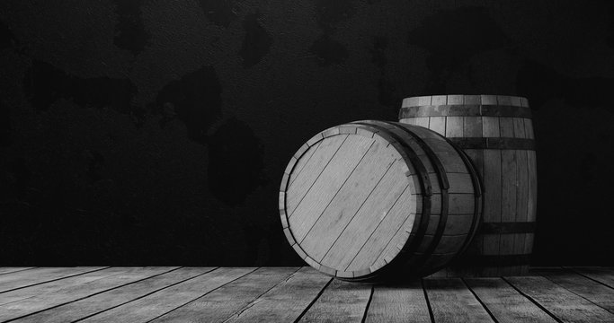 Barrel in the wine cellar 3d illustration