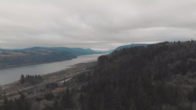 4k Aerial Drone Columbia River Gorge with Vista House in Portland, Oregon