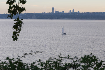 A yacht sailing in Marina Bay. I have take this shot in Marina Bay area, Kirkland, WA, USA