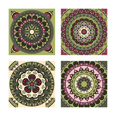 Collection with circular ornaments in pink-green tones