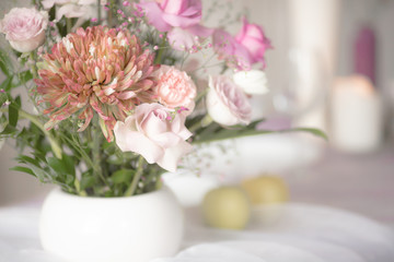 Bouquet of lilac roses and other flowers