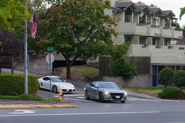 Fast cars at Kirkland streets, WA, USA