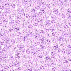 Watercolor hand painted botany gentle purple roses blossom illustration seamless pattern