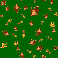 Seamless pattern of giraffe and monkey.