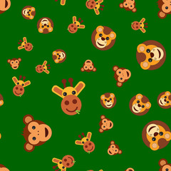 Seamless pattern of the head of a giraffe lion and monkey.