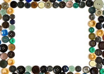 background with rectangular frame - multicolored buttons on a white surface