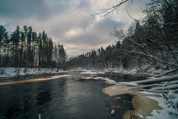 Salaca river landscape in winter, Latvia