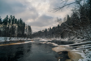Salaca river landscape in winter, Latvia