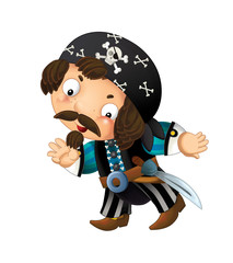 cartoon scene with pirate man captain with sword on his back on white background - illustration for children
