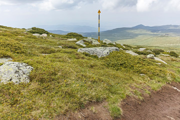 Fototapeta premium Panorama with green hills of Vitosha Mountain from Cherni Vrah Peak, Sofia City Region, Bulgaria