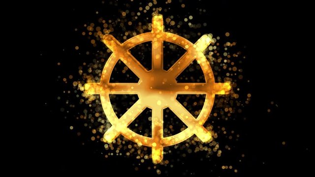 Golden dharmachakra, buddhism religious symbol on transparent background.
