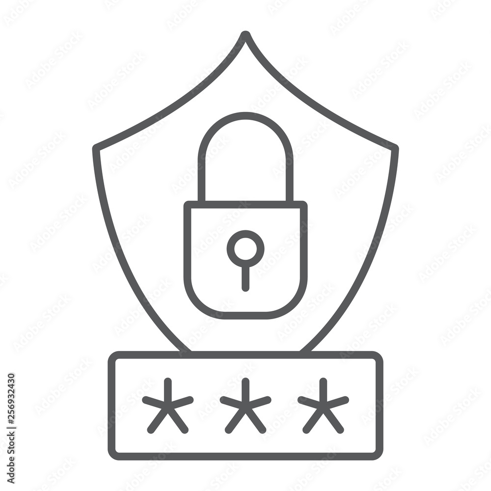 Poster password protection thin line icon, privacy and access, security sign, vector graphics, a linear pat