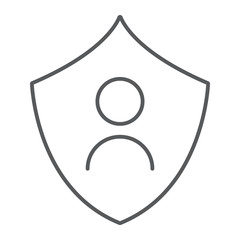 Personal protection thin line icon, privacy and security, data protection sign, vector graphics, a linear pattern on a white background.
