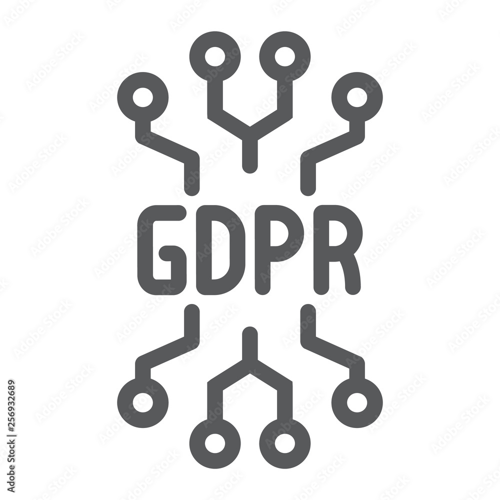 Poster gdpr circuit line icon, personal and privacy, chip sign, vector graphics, a linear pattern on a whit