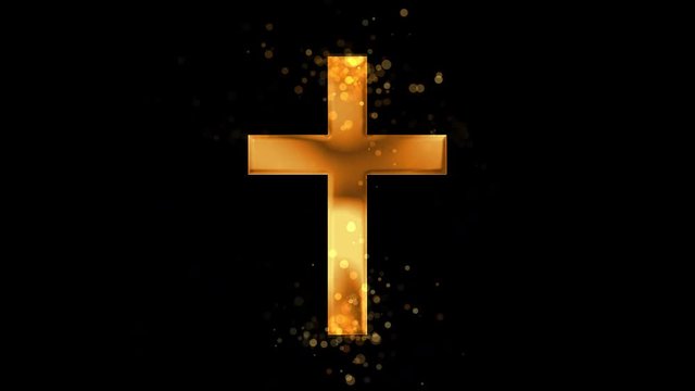 Golden latin cross, christianity religious symbol on transparent background.