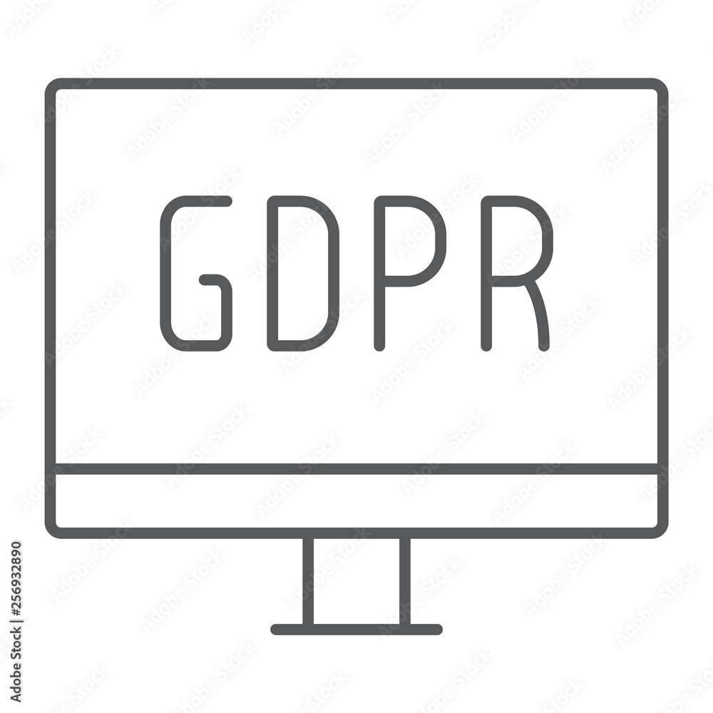 Poster gdpr monitor thin line icon, computer and screen, desktop sign, vector graphics, a linear pattern on