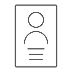 Personal data thin line icon, file and information, document sign, vector graphics, a linear pattern on a white background.