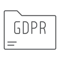 Gdpr folder thin line icon, information and document, file sign, vector graphics, a linear pattern on a white background.