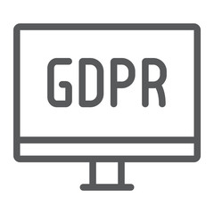 Gdpr monitor line icon, computer and screen, desktop sign, vector graphics, a linear pattern on a white background.