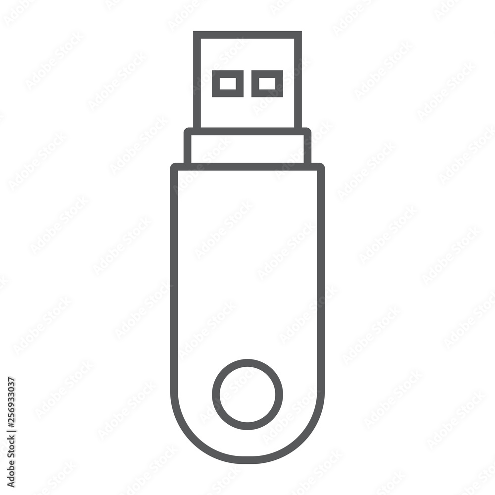 Poster pendrive thin line icon, data and memory, flash drive sign, vector graphics, a linear pattern on a w