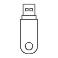 Pendrive thin line icon, data and memory, flash drive sign, vector graphics, a linear pattern on a white background.