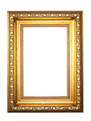 Golden tacky vintage picture frame on white background