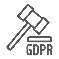GDPR hammer line icon, personal and enforcement, law sign, vector graphics, a linear pattern on a white background.