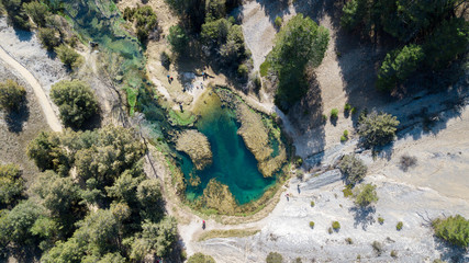 aerial view of beautiful natural spring at mountain