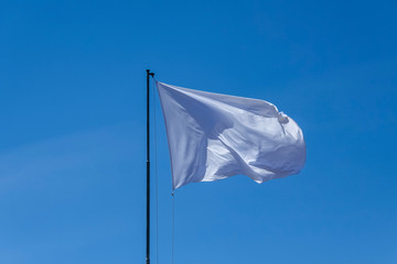 Mastro com bandeira branca da paz com seu azul de brigadeiro
