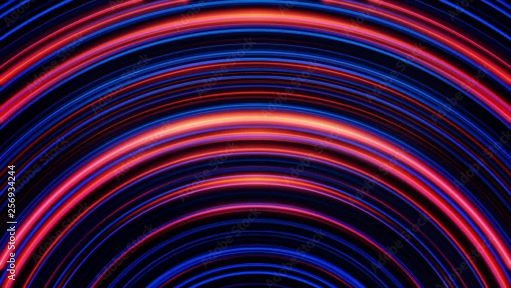 Poster abstract background with animation red and blue circles moving and shimmering in tunnel with neon li