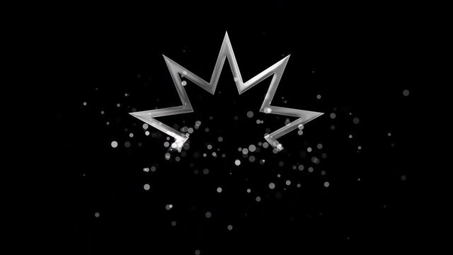 Silver nine pointed star, bahaism religious symbol on transparent background.