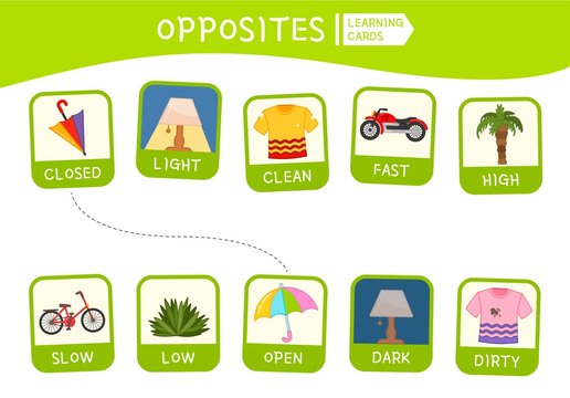 Matching children educational game. Match of opposites. Activity for pre sсhool years kids and toddlers.