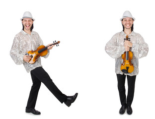 Naklejka premium Young man playing violin isolated on white
