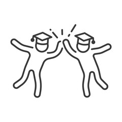 Student friends in graduate hat greeting icon outline isolated