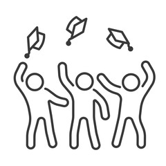 Students team throw graduate caps and celebration graduate icon outline vector