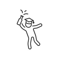 Drunk student in graduate cap with bottle alcohol celebration happy graduate icon