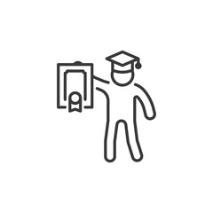 Student college in graduate cap with graduation diploma line icon