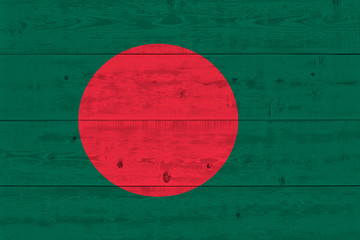 Bangladesh flag painted on old wood plank