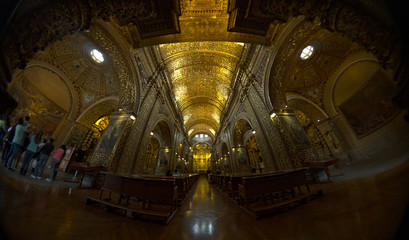 Obraz premium The Church of the Society of Jesus (Compañía de Jesús) is a Jesuit church in baroque style, profusely decorated with gold leaf, gilded plaster and wood carvings, Quito, Ecuador.