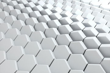 3d rendering, white hexagon cubes, Computer digital drawing