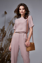 Fashion beauty model curly dark hair style beautiful sexy pretty woman perfect skinny body shape...