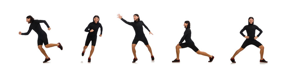 Young man doing sports isolated on the white