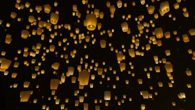 Asian Sky Lanterns Flying in the Night Sky