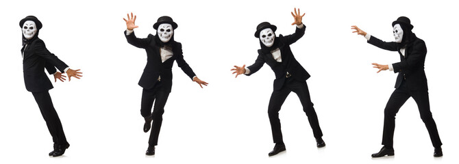 Man with scary mask isolated on white
